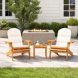Adirondack Garden Lounge Set 3 Piece Outdoor Furniture Wooden Chair Table Brown