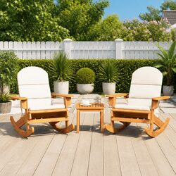 Adirondack Garden Lounge Set 3 Piece Solid Wood Outdoor Furniture with Rocking