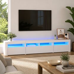 TV Cabinet White 210cm LED Lights Storage Unit Media Stand Furniture