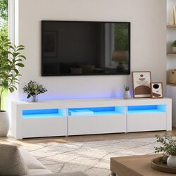 TV Cabinet with RGB LED Lights White Modern Media Unit Storage Furniture