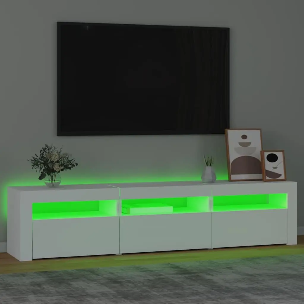 TV Cabinet RGB LED Lights Modern Media Unit Storage Engineered Wood White