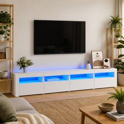 TV Cabinet with RGB LED Lights White Modern Media Unit Storage Furniture