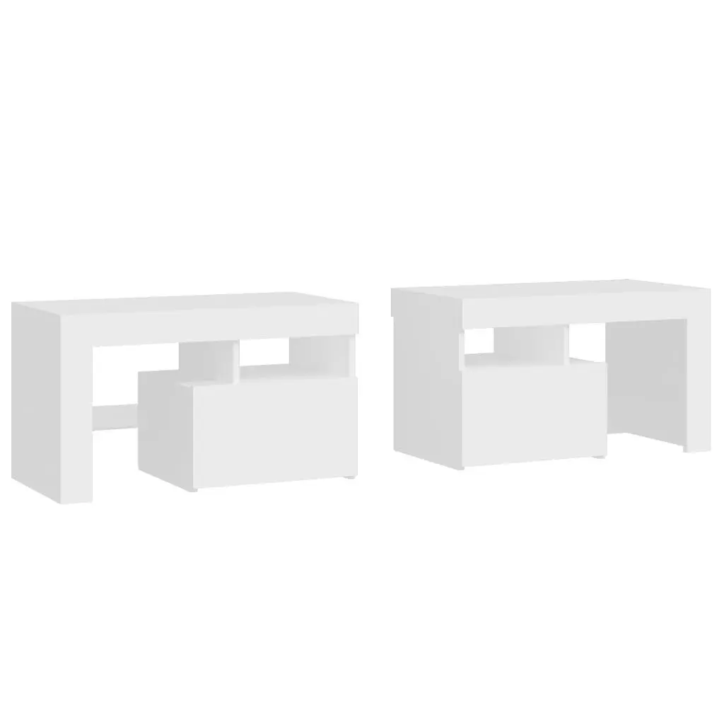 Bedside Cabinets 2 Piece RGB LED Lights Modern Storage White 70x36.5x40cm