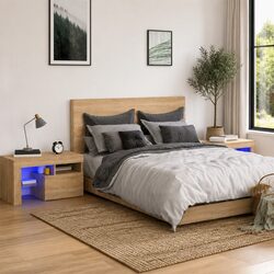 Bedside Cabinets 2 pcs LED Lights Modern Storage Nightstand Table Sonoma Oak