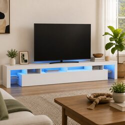 TV Cabinet with RGB LED Lights Storage Unit White Media Stand 260x36.5x40cm