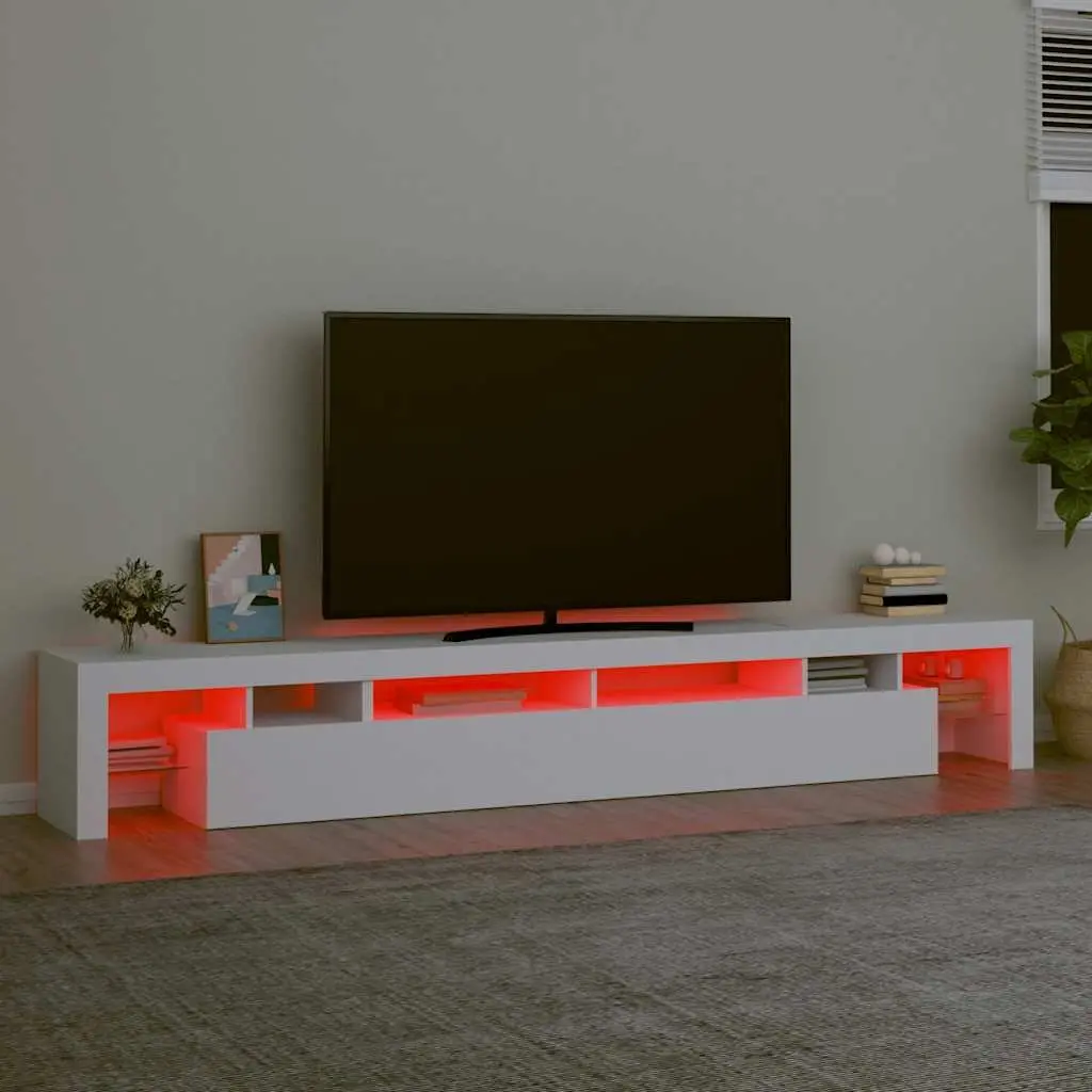 TV Cabinet RGB LED Lights Storage Unit White Engineered Wood 260x36.5x40cm