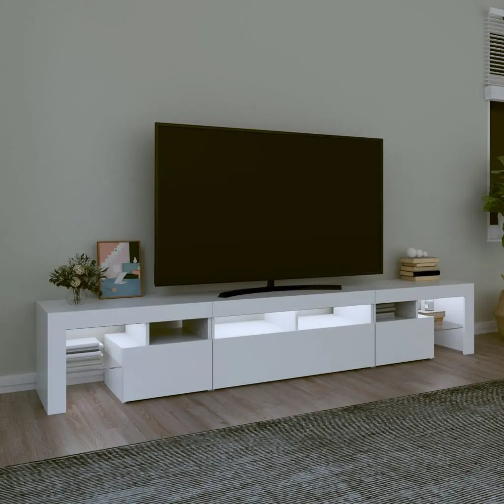 TV Cabinet RGB LED Lights Modern Media Unit 230cm White Engineered Wood Storage Organiser
