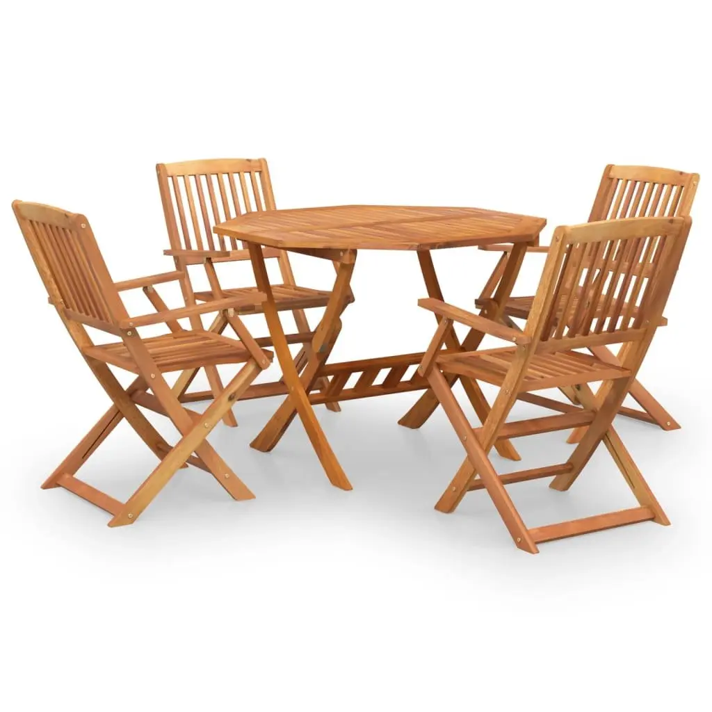 5 Piece Garden Dining Set Solid Wood Acacia Brown Outdoor Furniture Foldable