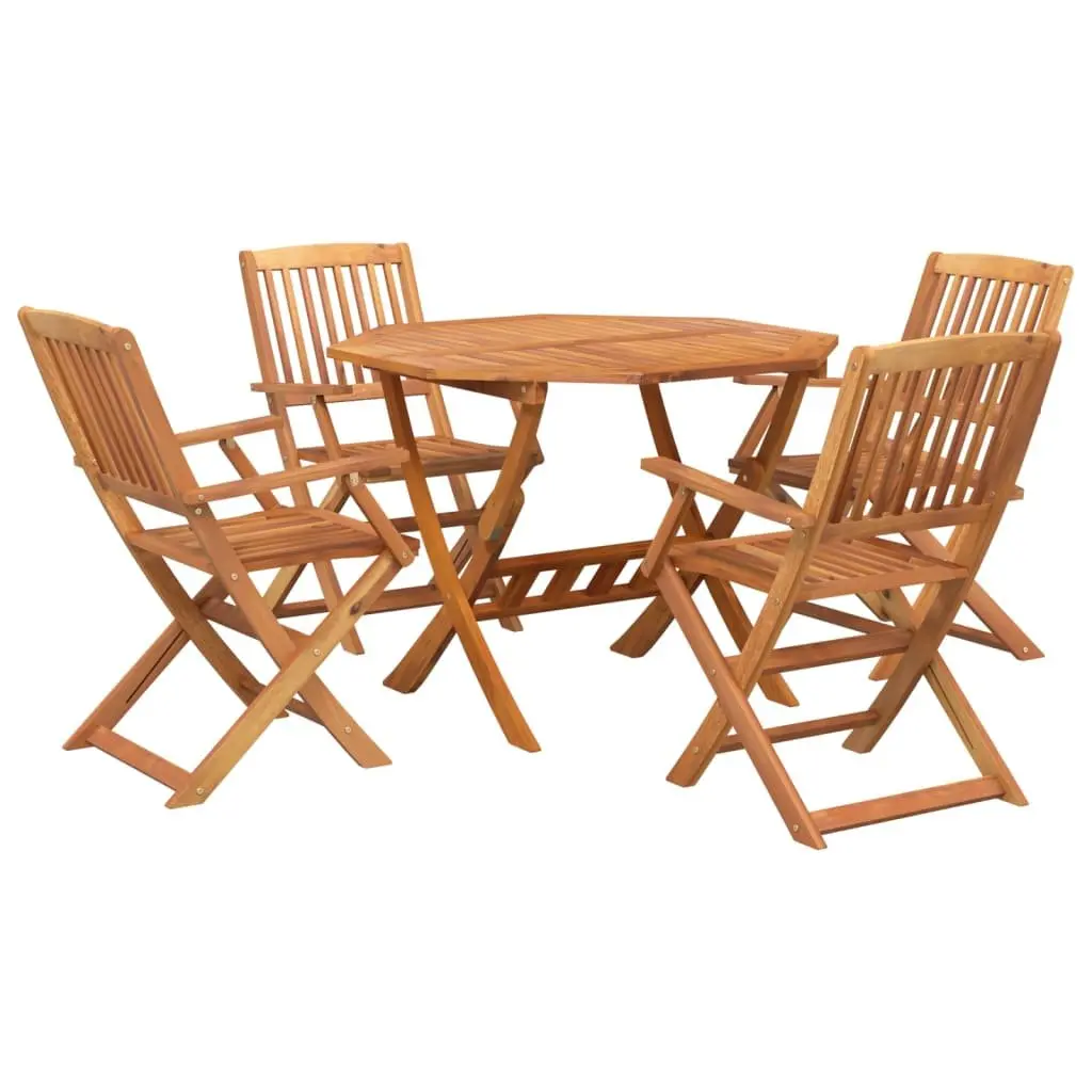 5 Piece Garden Dining Set Solid Wood Acacia Brown Outdoor Furniture Foldable