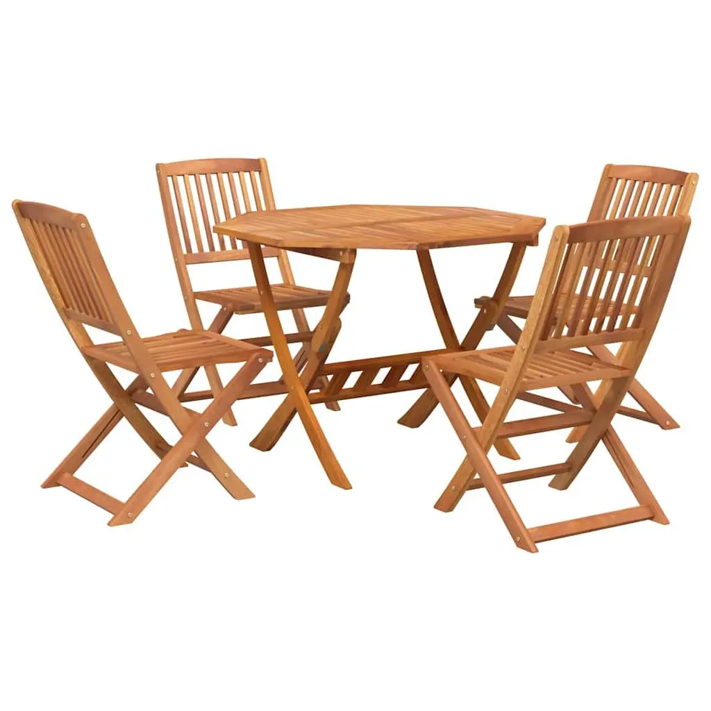5 Piece Garden Dining Set Solid Acacia Wood Foldable Outdoor Furniture Brown