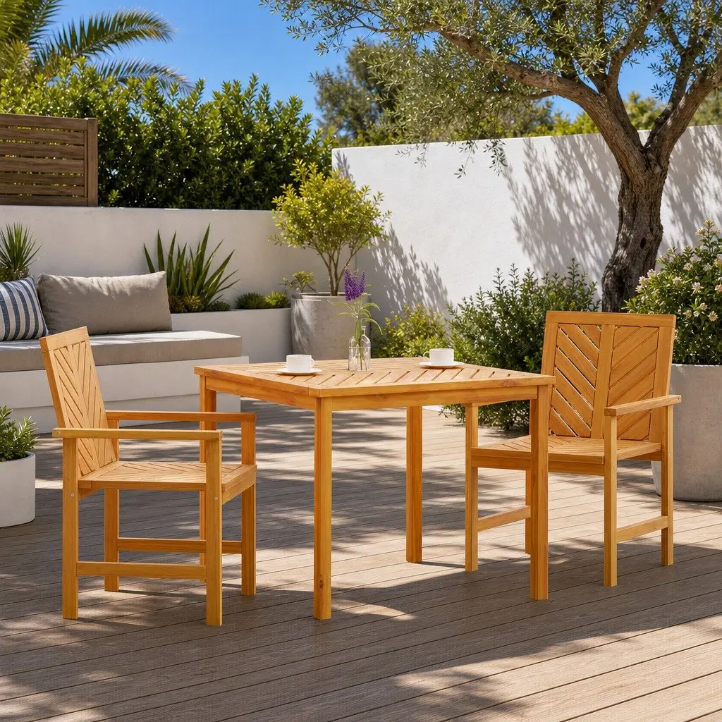 Garden Dining Set 3 Pieces Solid Acacia Wood Outdoor Table Chairs Brown