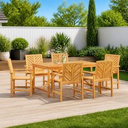 Garden Dining Set 7 Piece Outdoor Furniture Brown Solid Wood Table Chairs