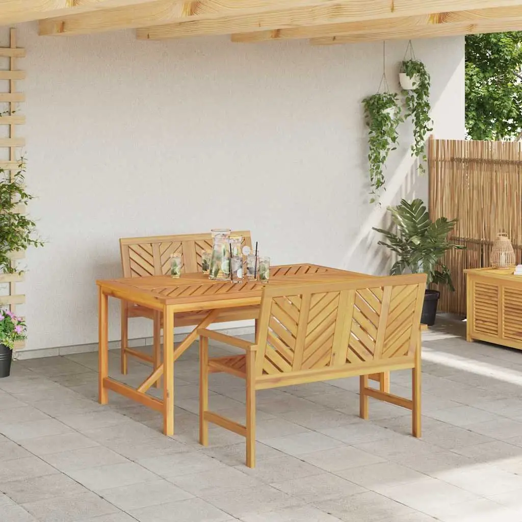 Garden Dining Set 3 Piece Outdoor Table and Chairs Solid Acacia Wood Brown