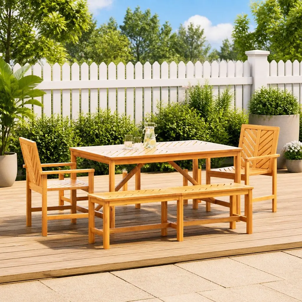 Garden Dining Set 5 Piece Outdoor Table Chairs Brown Solid Acacia Wood Patio