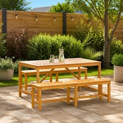 Garden Dining Set 3 Piece Outdoor Table Chairs Brown Solid Acacia Wood Patio