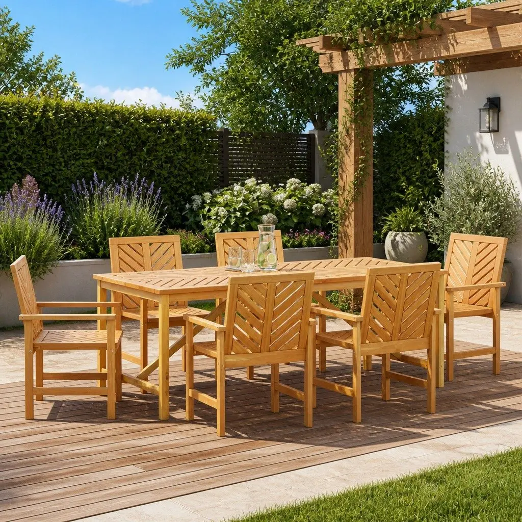 Garden Dining Set 7 Piece Outdoor Furniture Acacia Wood Table Chairs Brown