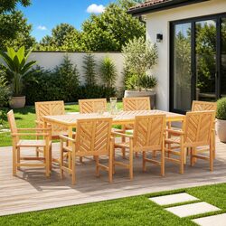 Garden Dining Set 9 Pieces Outdoor Furniture Solid Acacia Wood Brown Table