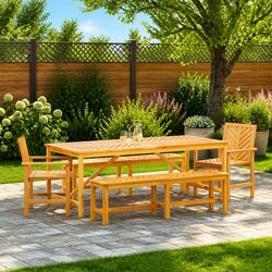 Garden Dining Set 5 Pieces Outdoor Table Chairs Brown Solid Acacia Wood Patio