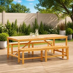 Garden Dining Set 3 Piece Outdoor Furniture Brown Solid Wood Table Chairs