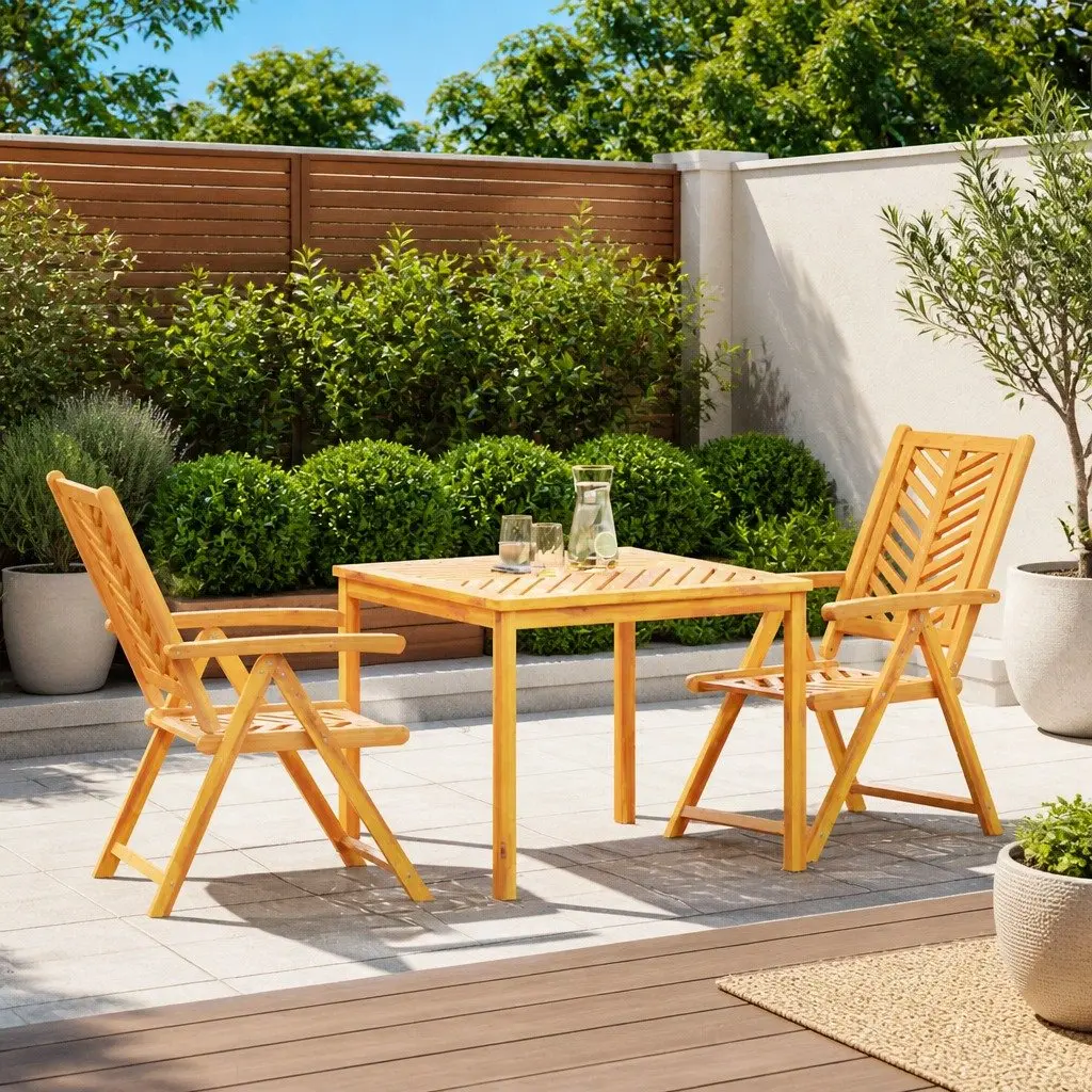 Garden Dining Set 3 Pieces Solid Acacia Wood Outdoor Furniture Brown