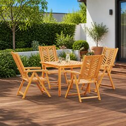 Garden Dining Set 5 Piece Outdoor Furniture Acacia Wood Brown Table Chairs
