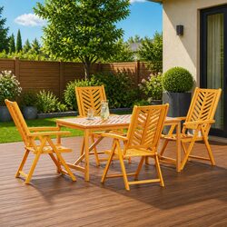 Garden Dining Set 5 Pieces Outdoor Furniture Brown Solid Acacia Wood Table