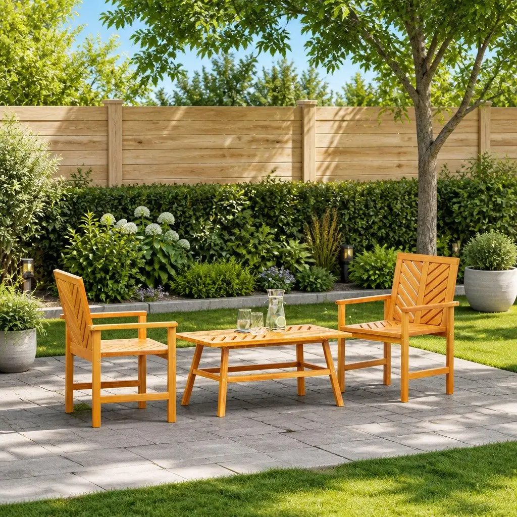 Garden Lounge Set 3 Piece Outdoor Furniture Brown Acacia Wood