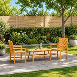 Garden Lounge Set 3 Piece Outdoor Furniture Brown Acacia Wood Patio Seating