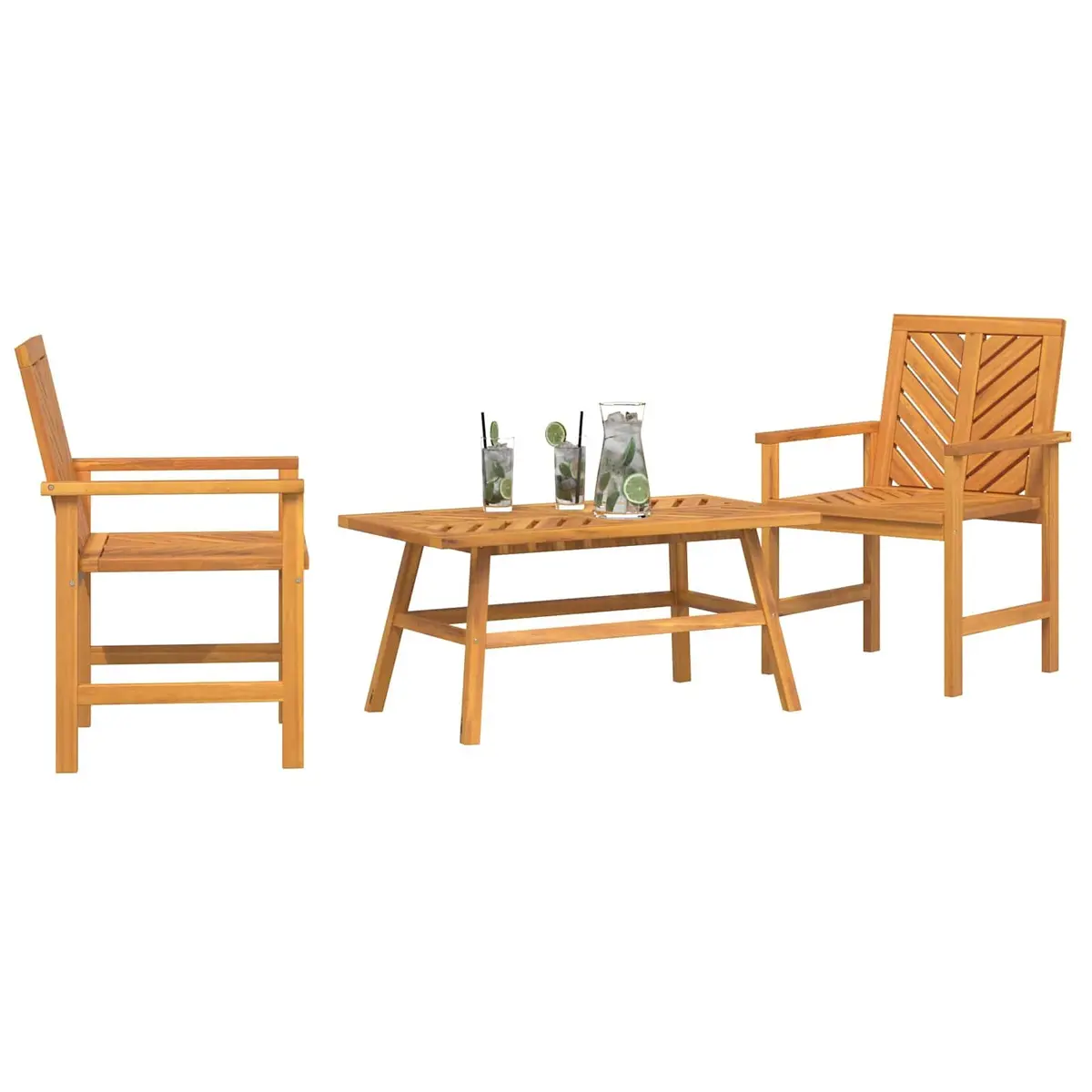 Garden Lounge Set 3 Piece Outdoor Furniture Brown Acacia Wood
