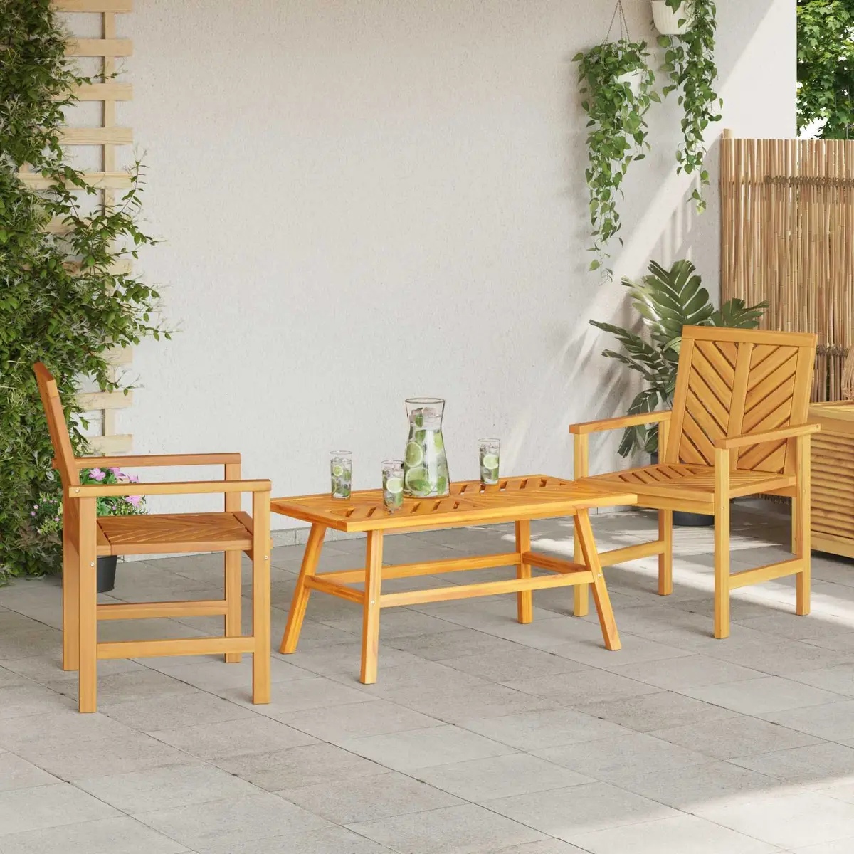 Garden Lounge Set 3 Piece Outdoor Furniture Brown Acacia Wood