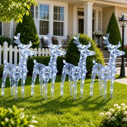 Christmas Reindeer Lights 4pcs Cold White 160 LED Acrylic Outdoor Yard