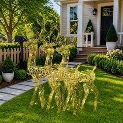 Acrylic Reindeer Christmas Decorations 3pcs 128cm Warm White LED Outdoor Indoor