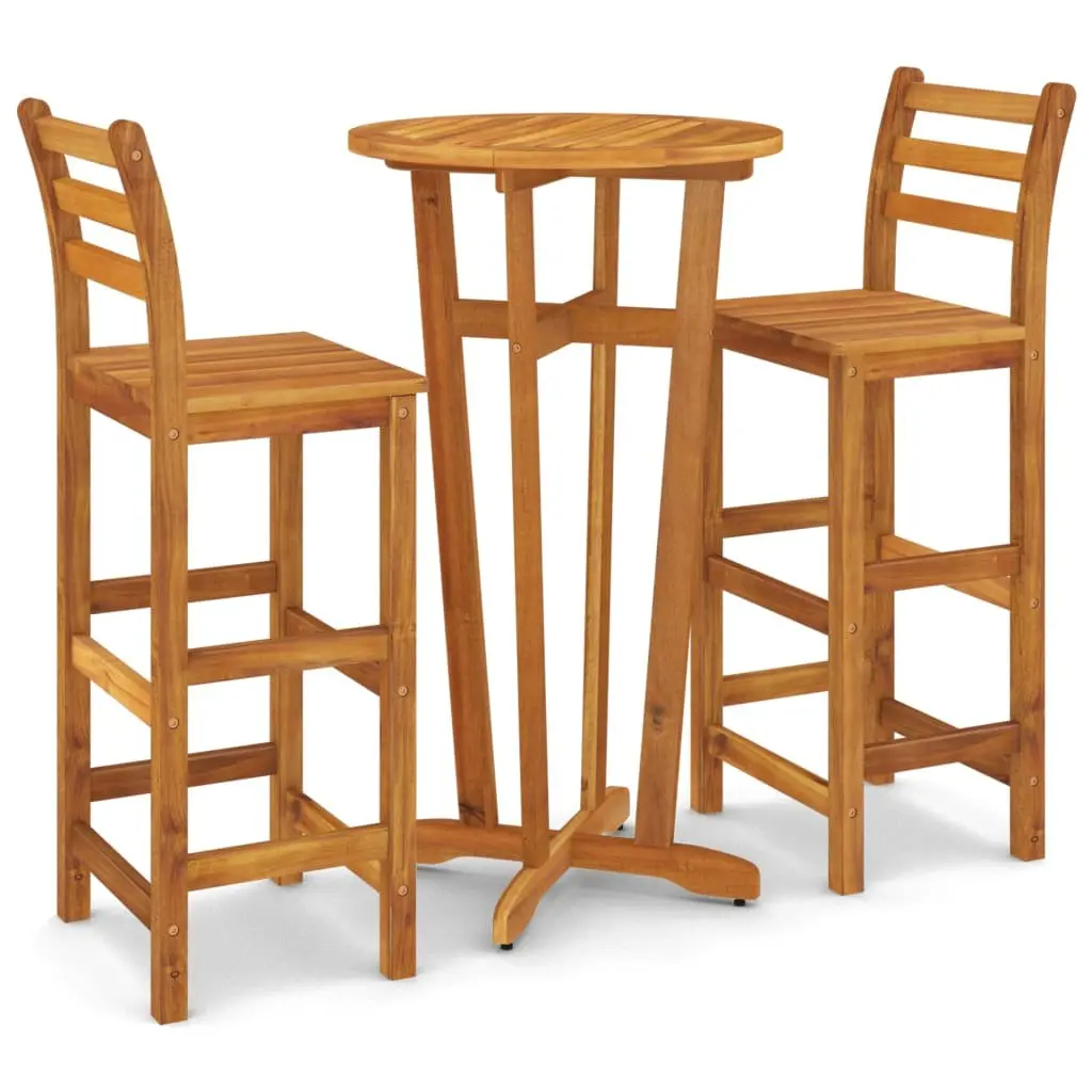 Garden Bar Set 3 Piece Outdoor Patio Furniture Solid Wood Acacia Brown