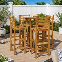 Garden Bar Set 5 Piece Outdoor Patio Dining Furniture Brown Wood