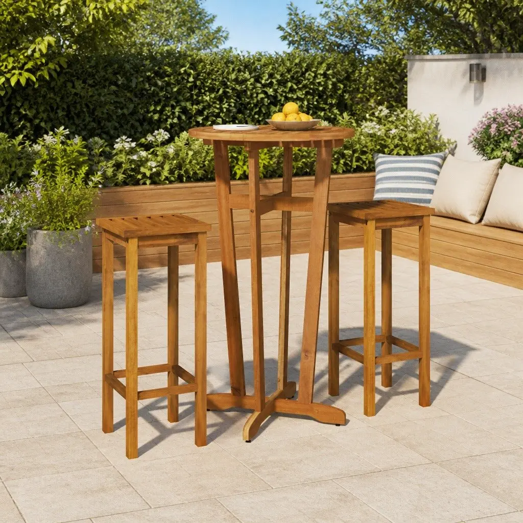 Garden Bar Set Solid Wood 3 Piece Brown Contemporary Outdoor Furniture
