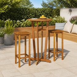 Garden Bar Set 3 Piece Outdoor Furniture Solid Wood Brown Patio Dining Stools
