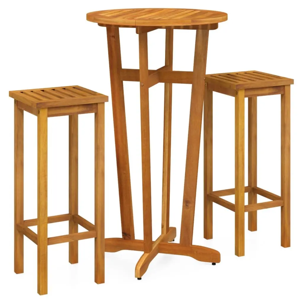 Garden Bar Set Solid Wood 3 Piece Brown Contemporary Outdoor Furniture