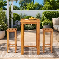 Garden Bar Set 3 Piece Outdoor Furniture Solid Acacia Wood Brown Dining