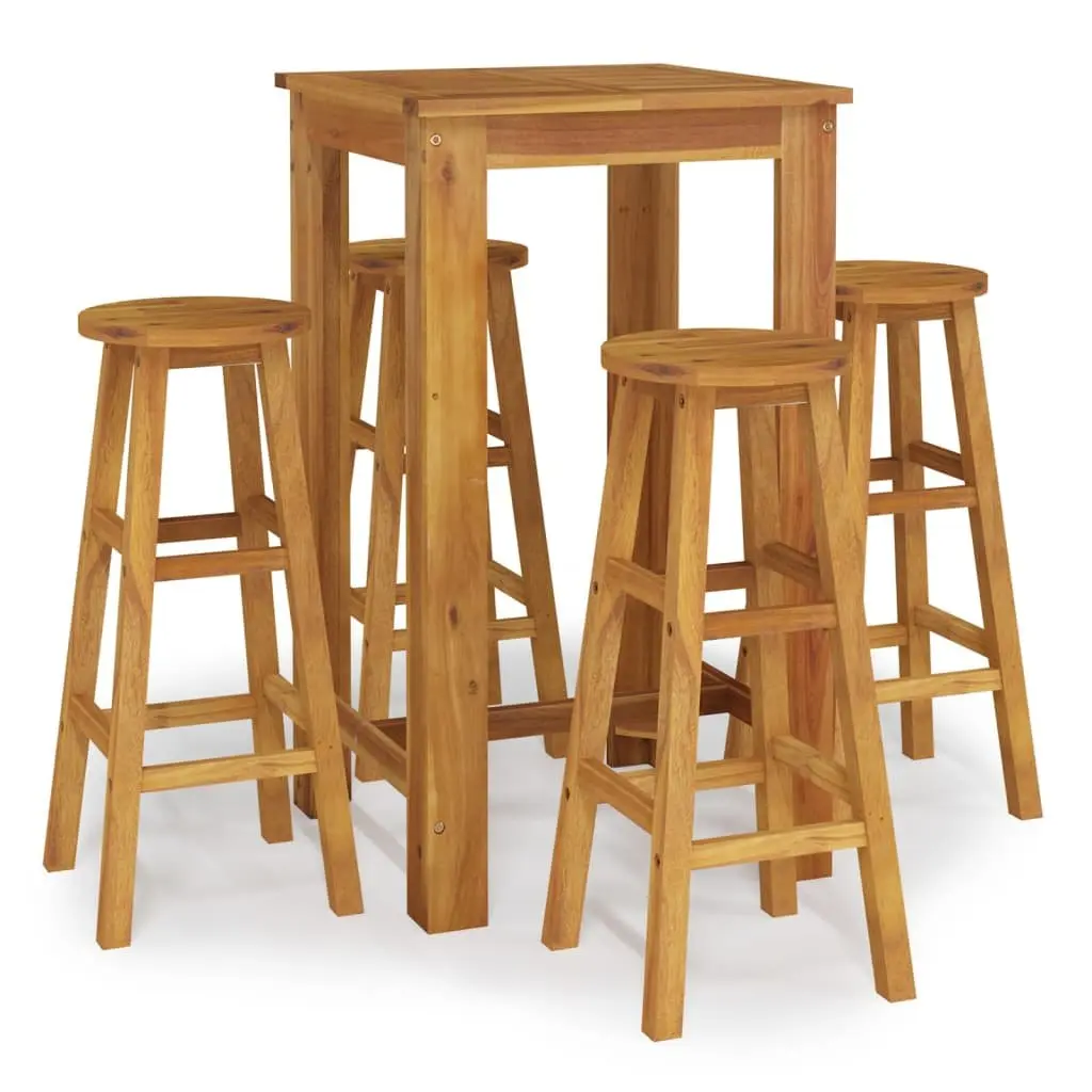 5 Piece Garden Bar Set Solid Acacia Wood Outdoor Furniture Brown Patio Dining