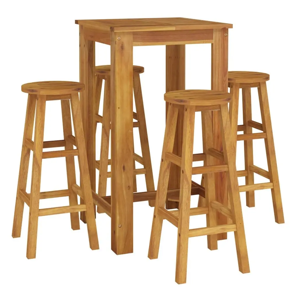 5 Piece Garden Bar Set Solid Acacia Wood Outdoor Furniture Brown Patio Dining