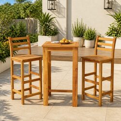 3 Piece Garden Bar Set Solid Acacia Wood Patio Furniture Brown Outdoor Dining