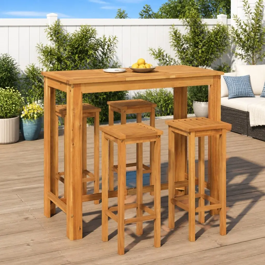 5 Piece Garden Bar Set Solid Acacia Wood Outdoor Furniture Brown