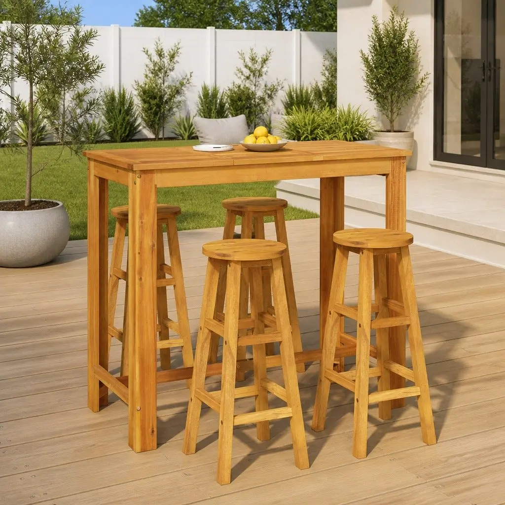 5 Piece Garden Bar Set Solid Acacia Wood Brown Outdoor Furniture