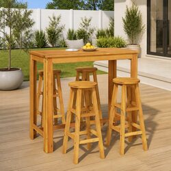 5 Piece Garden Bar Set Solid Acacia Wood Outdoor Furniture Brown Patio Dining
