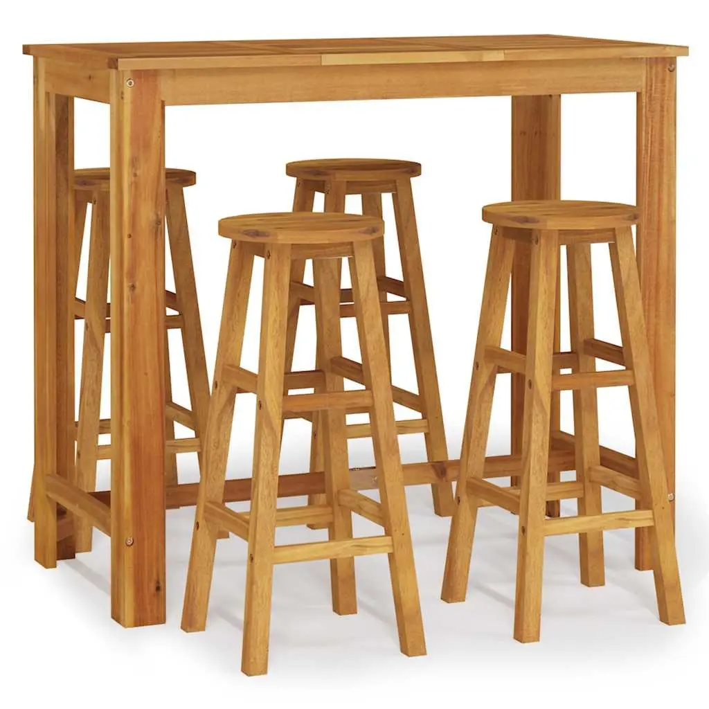 5 Piece Garden Bar Set Solid Acacia Wood Brown Outdoor Furniture