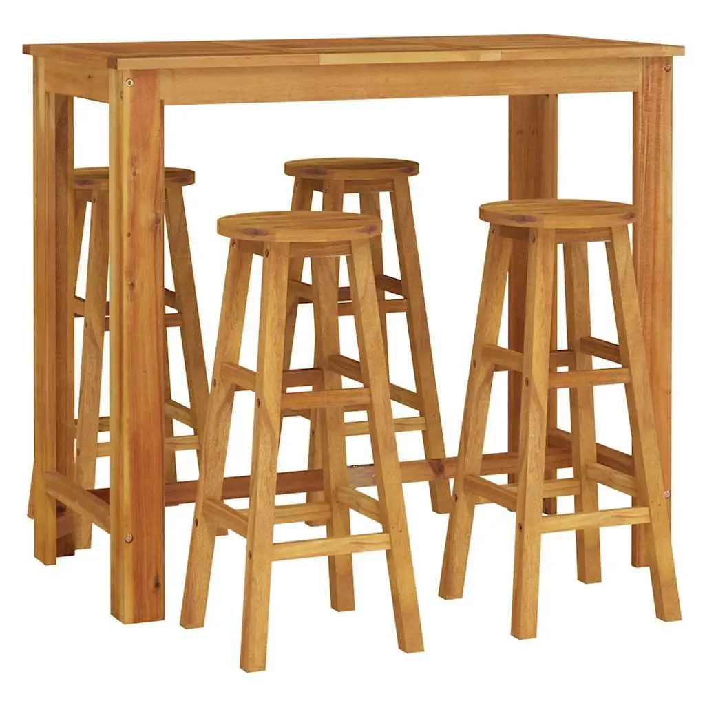 5 Piece Garden Bar Set Solid Acacia Wood Brown Outdoor Furniture
