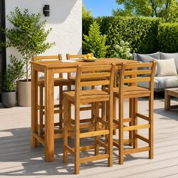 5 Piece Garden Bar Set Solid Wood Acacia Brown Outdoor Furniture Patio Dining