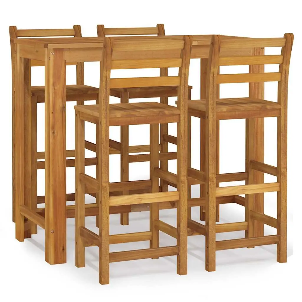 5 Piece Garden Bar Set Solid Wood Acacia Brown Outdoor Furniture Patio Dining