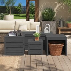 Garden Storage Box Set 4 Piece Grey Solid Pine Wood Outdoor Patio Furniture