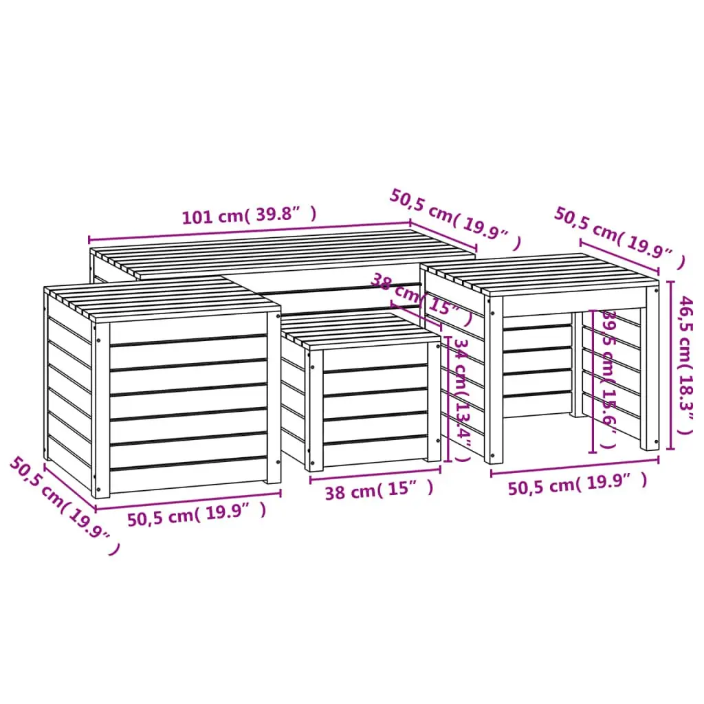 4 Piece Outdoor Garden Storage Box Set Black Solid Wood Pine Patio Furniture